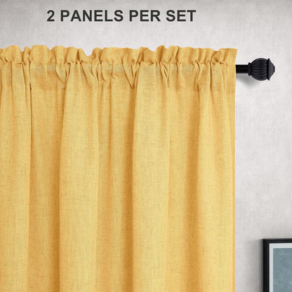 Mrs.Naturall Lemon Yellow Curtains 45 Inch Length for Kitchen, Sunflower Decor Rod Pocket Short Semi Sheer Bright Curtains for Bathroom Window
