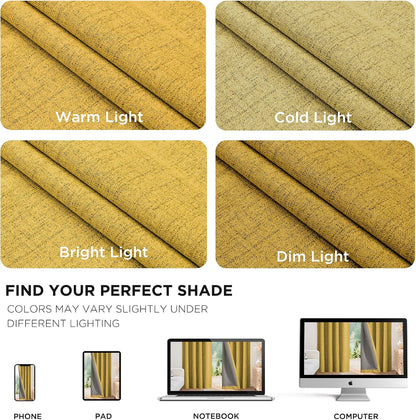 Joydeco Linen Blackout Curtains for Bedroom - 100% Light Blocking 1 Panels, Yellow Drapes 100" W x 90" L, Thermal Insulated Room Darkening Curtains for Living Room, Rod Pocket & Back Tabs