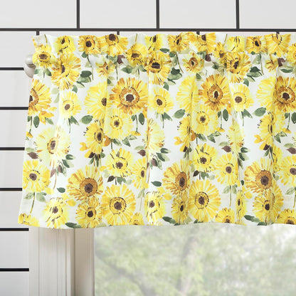 No. 918 Sunbeam Sunflower Print Semi-Sheer Rod Pocket Kitchen Curtain Valance and Tiers Set, 54" x 24", Yellow