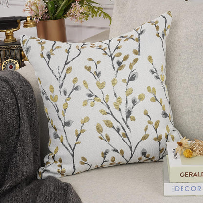YOUR SMILE Classical Embroidery Jacquard Yellow/Gold Square Decorative Throw Pillow Case Cushion Cover 18x18 inch