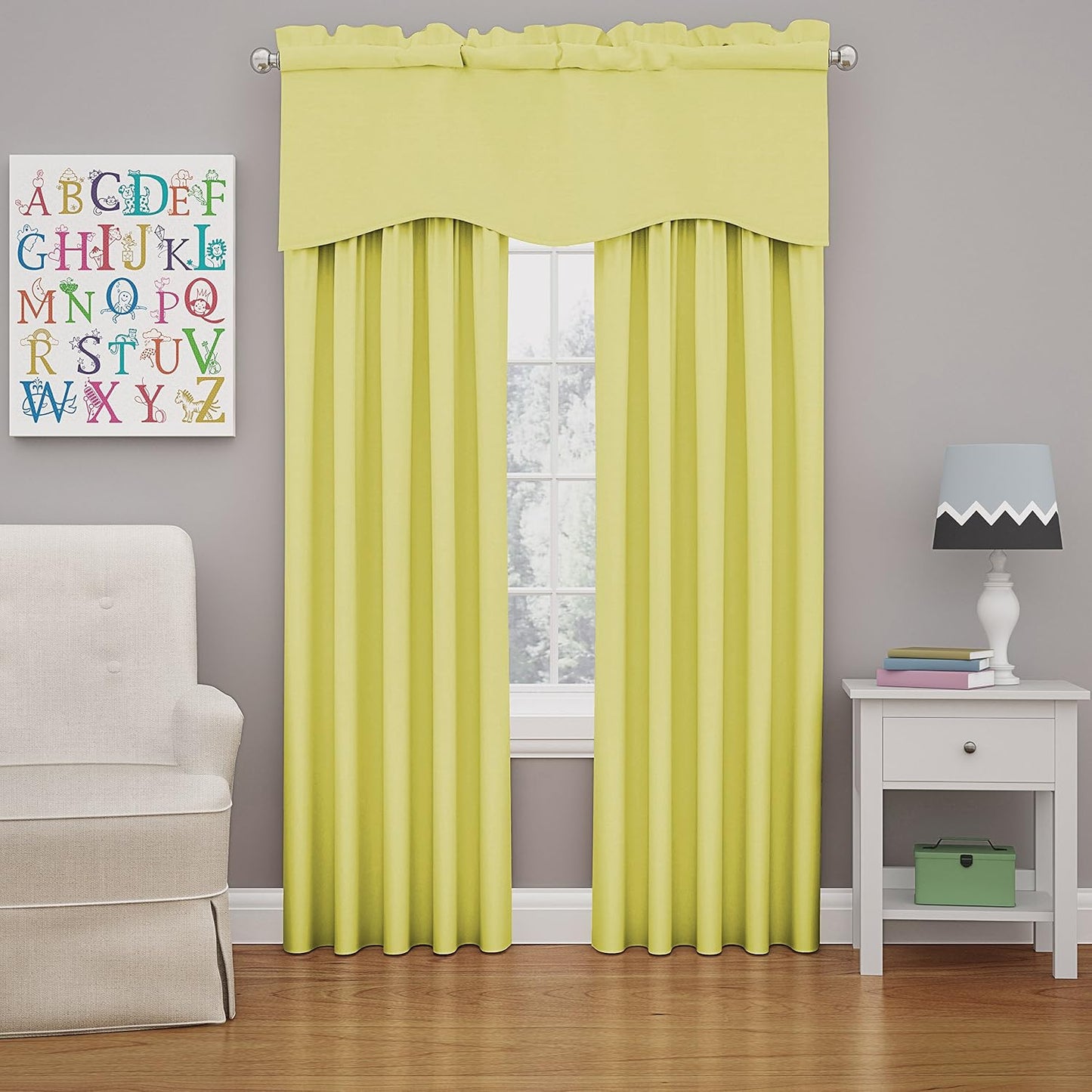 ECLIPSE Kendall Modern Scalloped Valance Rod Pocket Window Curtain for Kitchen or Bathroom, 42" x 18", Lemon