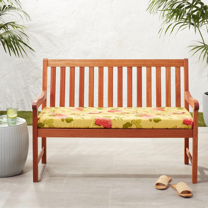 Pillow Perfect Bright Floral Indoor/Outdoor Bench Cushion With Ties, 1 Count, 18" x 45", Gold Risa Lemonade