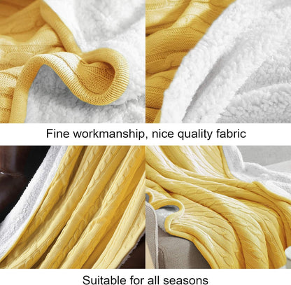 NTBAY Cotton Cable Knit Sherpa Throw Blanket for Couch (51"x67"), Soft Warm Fleece Knitted Throw for Bed, Sofa, Chair - Extra Cozy, Machine Washable, Comfortable Home Decor, Yellow