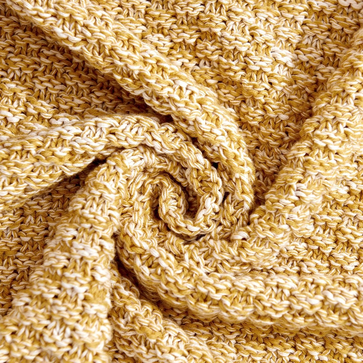 Longhui bedding 100% Cotton Knitted Throw Blanket – Mustard Yellow, Soft & Cozy, Machine Washable, 60"x80" – Perfect for Living Room, Couch, Sofa, Bed or Travel