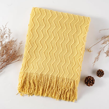 BATTILO HOME Yellow Throw Blanket for Couch, Textured Soft Gold Throw Blankets, Decorative Knitted Mustard Blanket for Sofa Bed Living Room, 50"x60"