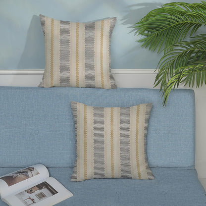 Navy Blue Pillow Covers 18x18 Inch 2 Pcs Boho Mustard Yellow Polka Dots Striped Decor Throw Pillows Modern Geometric Outdoor Farmhouse Decoration Pillowcase Linen Cushion Cover for Couch Sofa