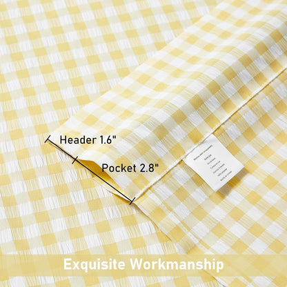ZJDECOR 84 Inches Yellow White Buffalo Plaid Curtains,Farmhouse Crinkled Not-See-Through Sheer Window Treatment for Bedroom Living Room Nursery,Rod Pocket,Tiebacks Included,52" Wx84 L(Pack of 2)