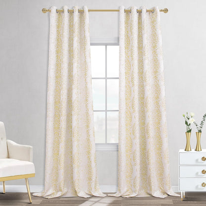 Mrs.Naturall 108 Inch 9FT Farmhouse Room Darkening Curtains, Damask Jacquard Luxury Grommet Drapes for Living Room Bedroom, 2 Panels Set, 9 FT Length 52'' L x 108'' W, Gold Yellow