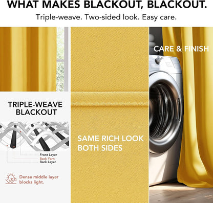 Deconovo Blackout Curtains for Bedroom, Thermal Insulated Room Darkening Grommet Window Drapes, Mellow Yellow, 42W x 84L Inch, Pack of 2 for Living Room & Nursery Privacy Panels