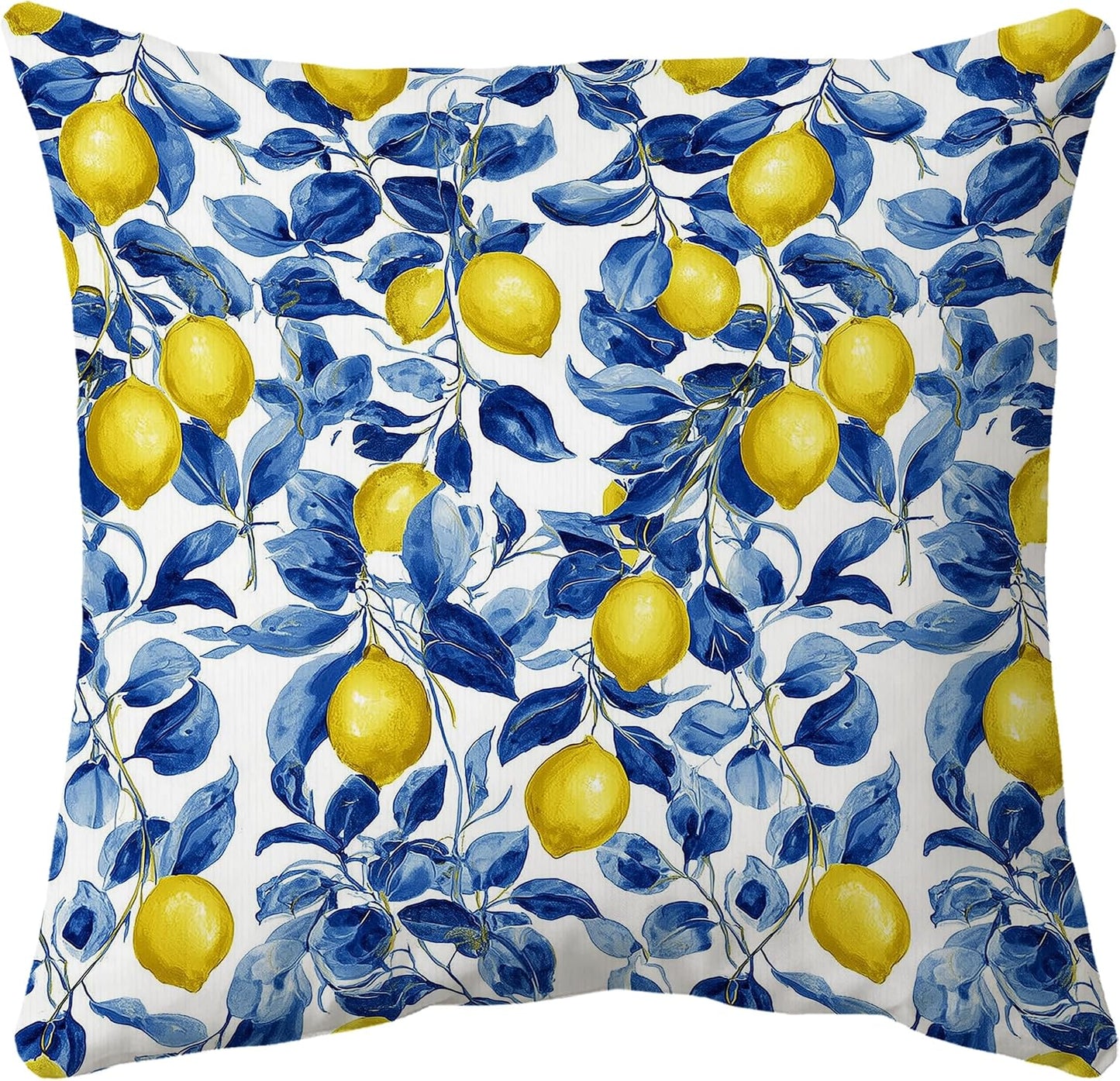 huester Mediterranean Lemon Pillow Cover 18x18, Lemon Gifts for Women, Blue and White Botanical Summer Fruit Decorative Throw Pillow Cover Pillowcases for Home Bedroom Living Room Decor