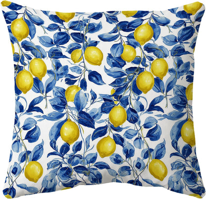 huester Mediterranean Lemon Pillow Cover 18x18, Lemon Gifts for Women, Blue and White Botanical Summer Fruit Decorative Throw Pillow Cover Pillowcases for Home Bedroom Living Room Decor