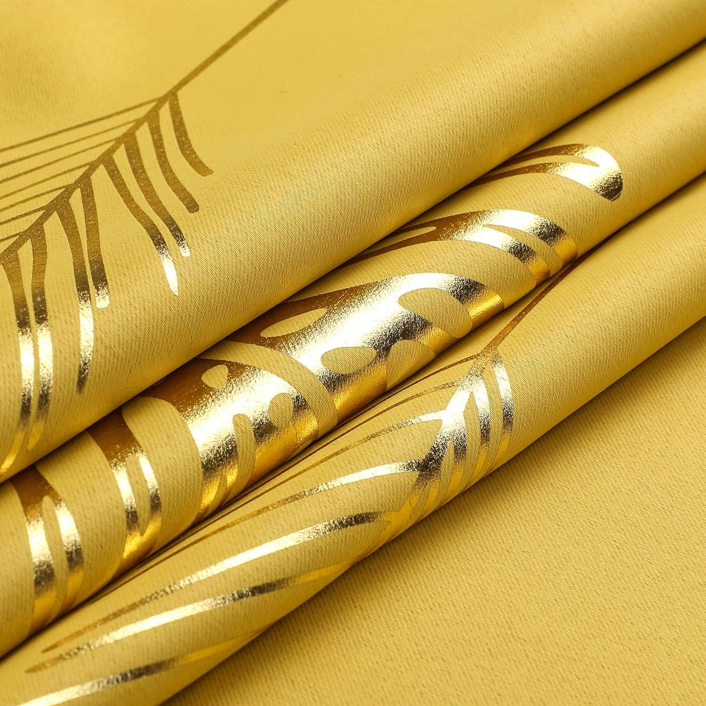 Estelar Textiler Yellow Blackout Curtains for Bedroom, Room Darkening Gold Palm Tree Pattern Curtains 84 Inches Long, Light Blocking Thermal Insulated Window Drapes for Living Room, 52Wx84L, 2 Panels