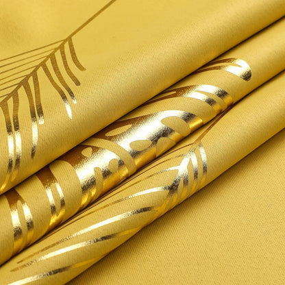 Estelar Textiler Yellow Blackout Curtains for Bedroom, Room Darkening Gold Palm Tree Pattern Curtains 84 Inches Long, Light Blocking Thermal Insulated Window Drapes for Living Room, 52Wx84L, 2 Panels
