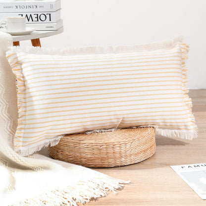 PANOD Decorative Boho Long Lumbar Pillow Cover 12x24,Super Soft Cotton Modern Long Rectangle Pillow Cover Pillow Case for Bed Sofa Couch Farmhouse Livingroom,Yellow
