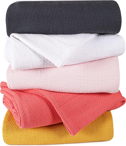 BOUTIQUO 100% Cotton Bed Blanket, Breathable Thermal Full - Queen Size, Soft Honeycomb Waffle Blanket 90'x90', Perfect for Layering Any Bed for All Season, Mustard Yellow