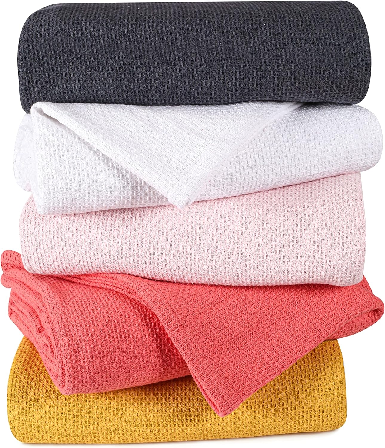 BOUTIQUO 100% Cotton Bed Blanket, Breathable Thermal Blanket Twin Size, Soft Honeycomb Waffle Blanket 60"x90", Cotton Bed Blanket, Perfect for Layering Any Bed for All Season, Mustard Yellow