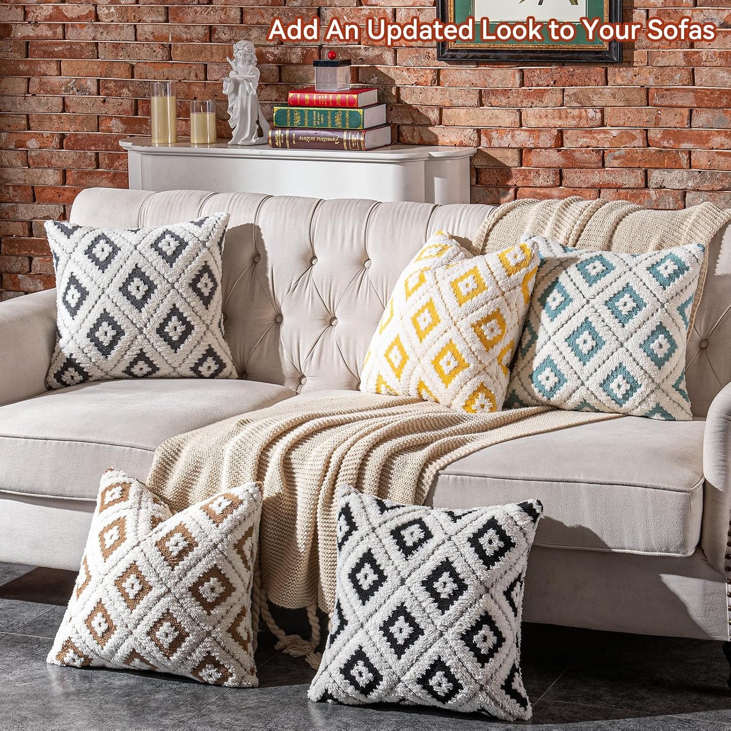 AmHoo Pack of 2 Decorative Throw Pillow Covers Rhomboid Luxury Super Soft Plush Set Case Cushion for Couch Sofa Bedroom 20 x 20-Inch Yellow
