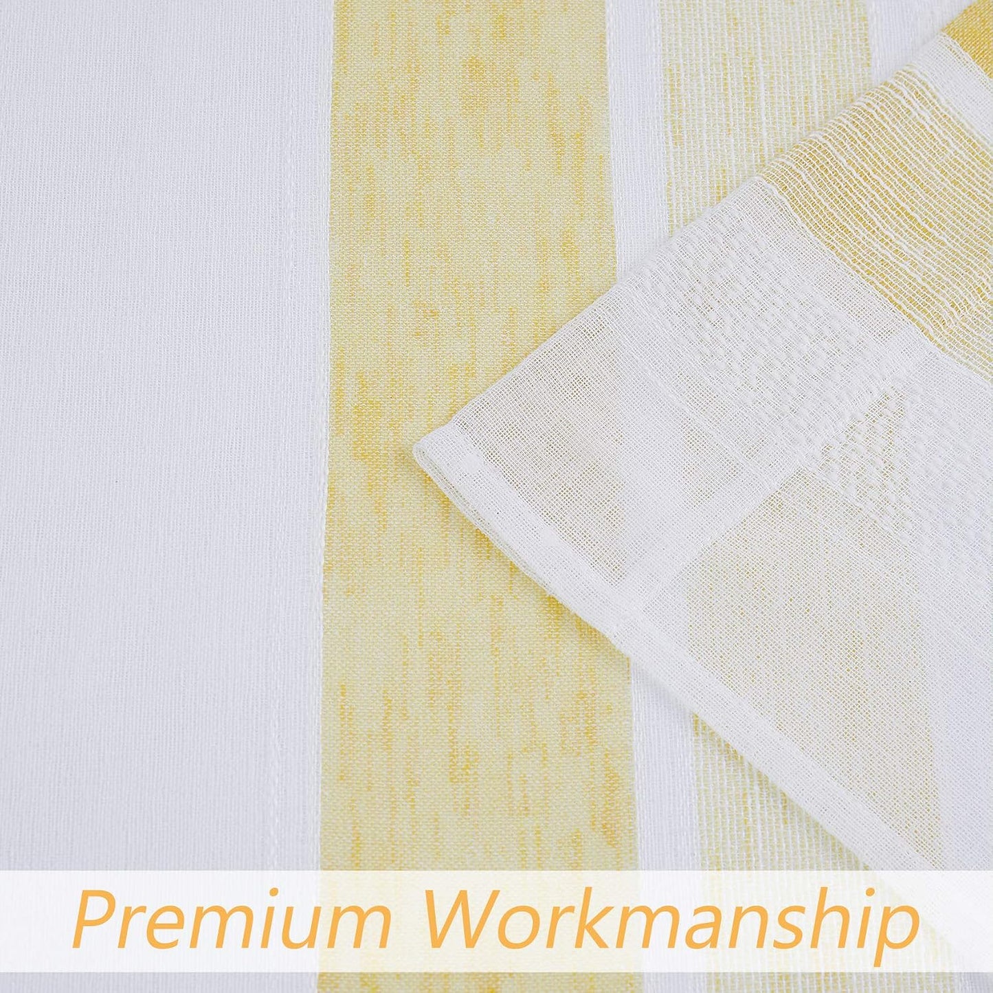 Central Park Yellow and White Kitchen Window Curtain Valance Stripe Sheer Boucle Linen Window Curtain, Living Room Decorative Rod Pocket (54" W x 15" L) Rustic Living Panels