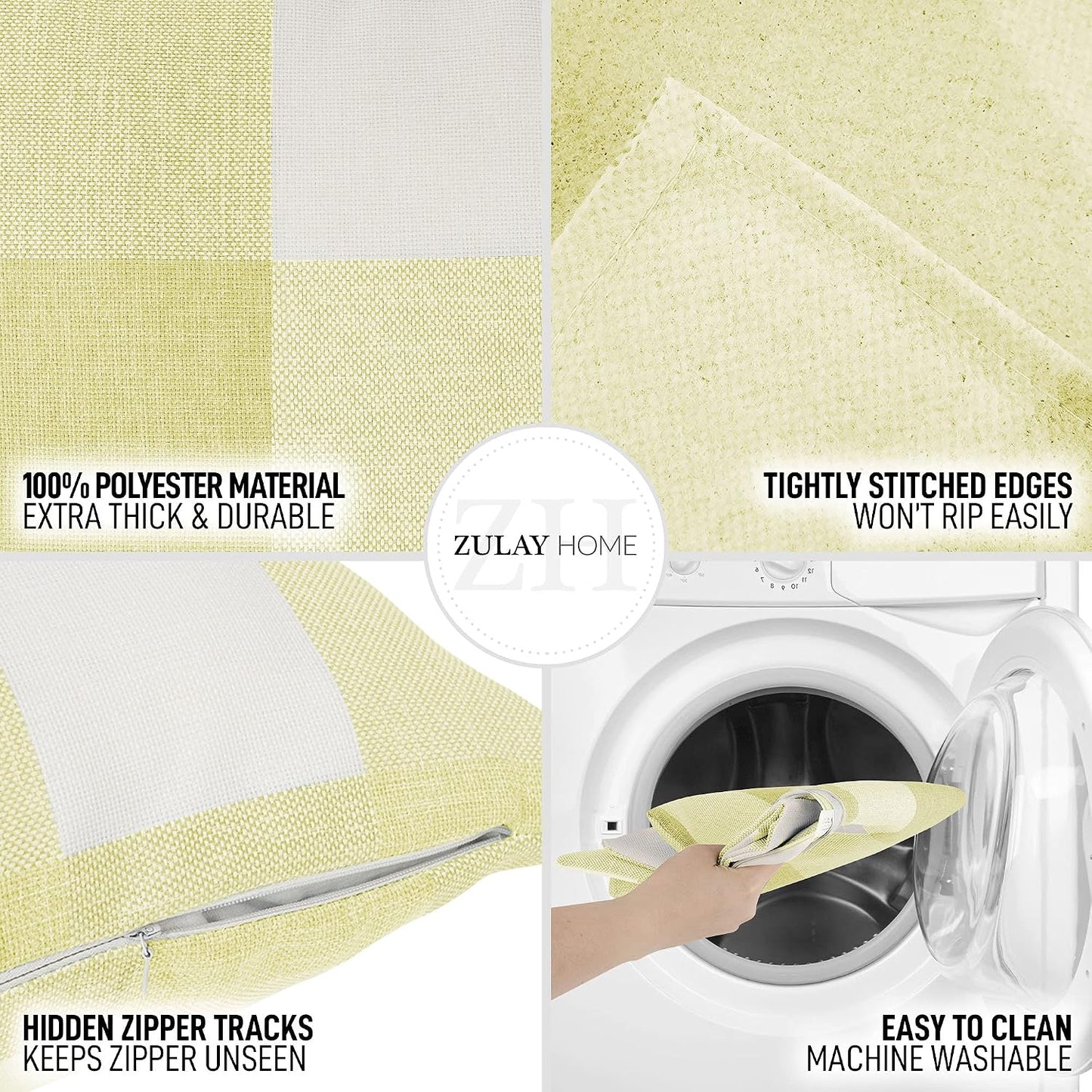 Zulay Home Pack of 2 Buffalo Plaid Throw Pillow Covers - Farmhouse Porch Pillows Outdoor & Indoor Covers - Polyester Buffalo Plaid Pillow Covers (20x20 Inch, Yellow & White)