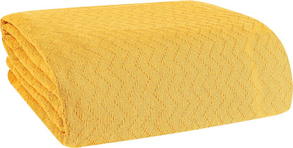 BELIZZI HOME 100% Cotton Bed Blanket, Breathable Thermal Blanket Full -Queen Size, Soft Chevron Thermal Blanket 90"x90", Cotton Bed Blanket, Perfect for Layering Any Bed for All Season, Mustard Yellow