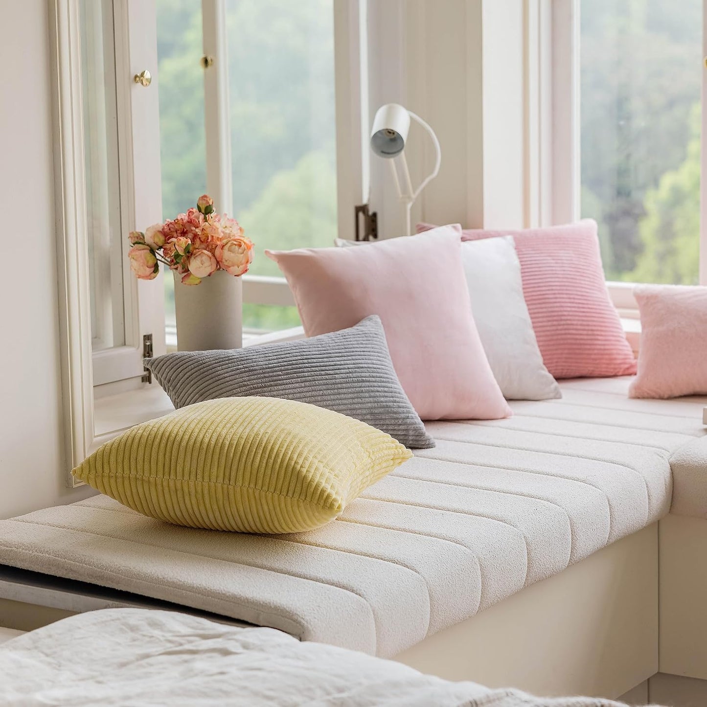 Home Brilliant Yellow Summer Pillow Cover 18x18 Yellow Decoration Striped Velvet Corduroy Decorative Throw Pillowcase Throw Pillow for Bed Sofa Decor, Sundress, (45x45 cm, 18inch)