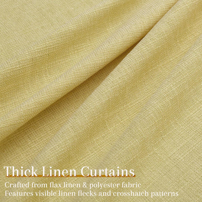 Yellow Linen Pinch Pleated Curtains 84 Inches Long 2 Panels for Living Room Bedroom Farmhouse Autumn Fall Boho Back Tab Thick Semi Sheer Light Filtering Privacy Window Drapes Clip Rings Hooks 40x84