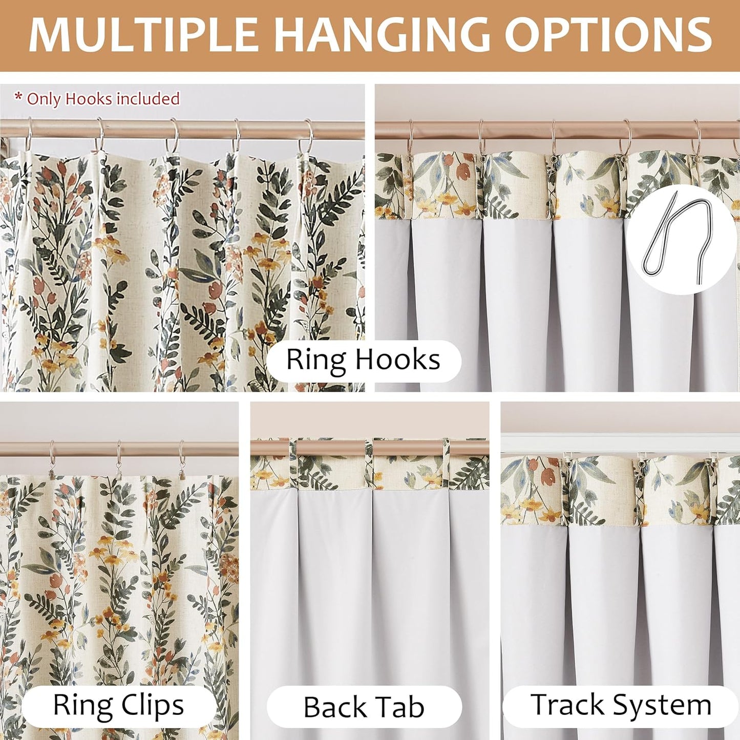 Kayne Studio Pinch Pleated Blackout Window Curtain Panels Botanical Floral Boho Leaf Print Country Farmhouse Green Yellow Room Darkening Thermal Insulated Window Treatment Bedroom,40"x108",2 Panels