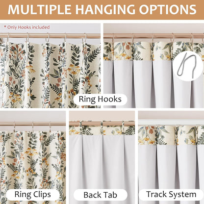 Kayne Studio Pinch Pleated Blackout Window Curtain Panels Botanical Floral Boho Leaf Print Country Farmhouse Green Yellow Room Darkening Thermal Insulated Window Treatment Bedroom,40"x108",2 Panels