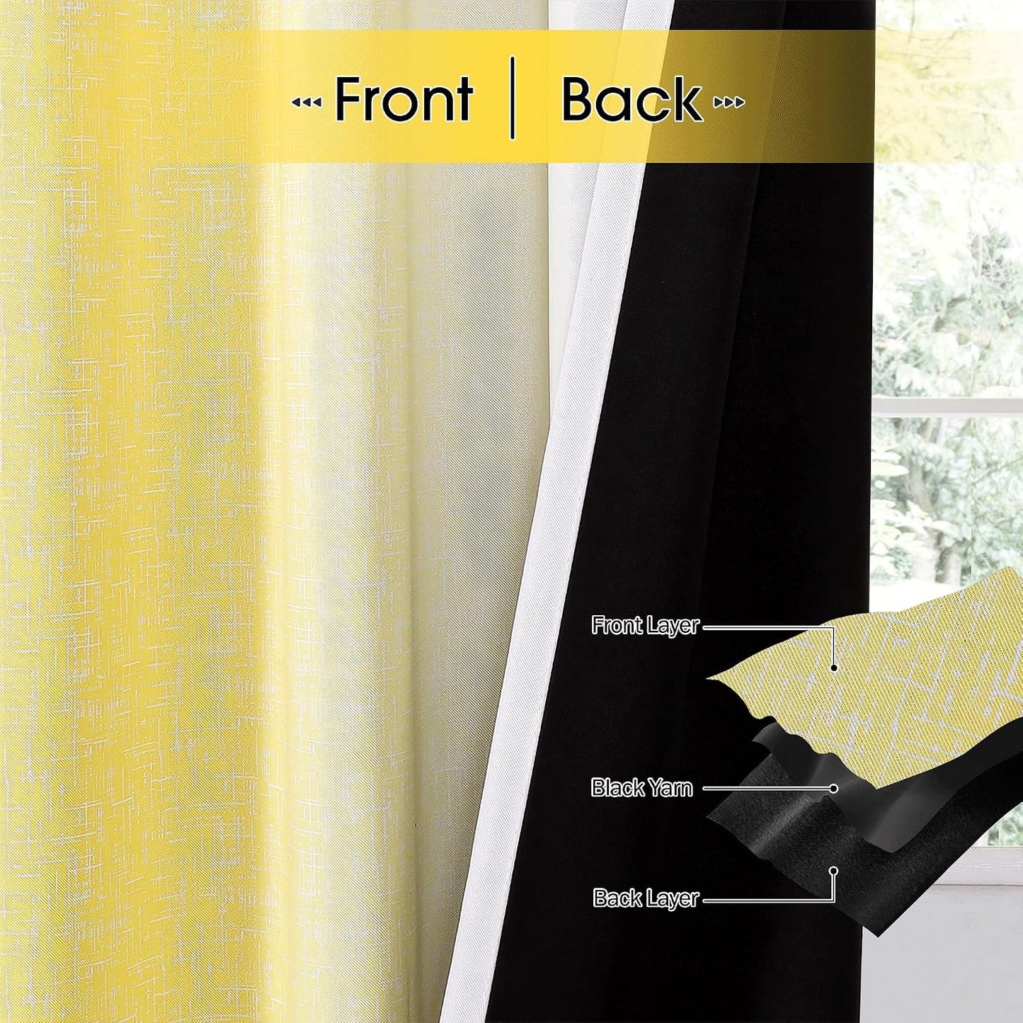 Ombre 100% Blackout Curtains 84 Inches Long 2 Panels for Bedroom Living Room Gold Yellow White Gradient Patterned Room Darkening Thermal Insulated Rod Pocket Window Treatment Drapes