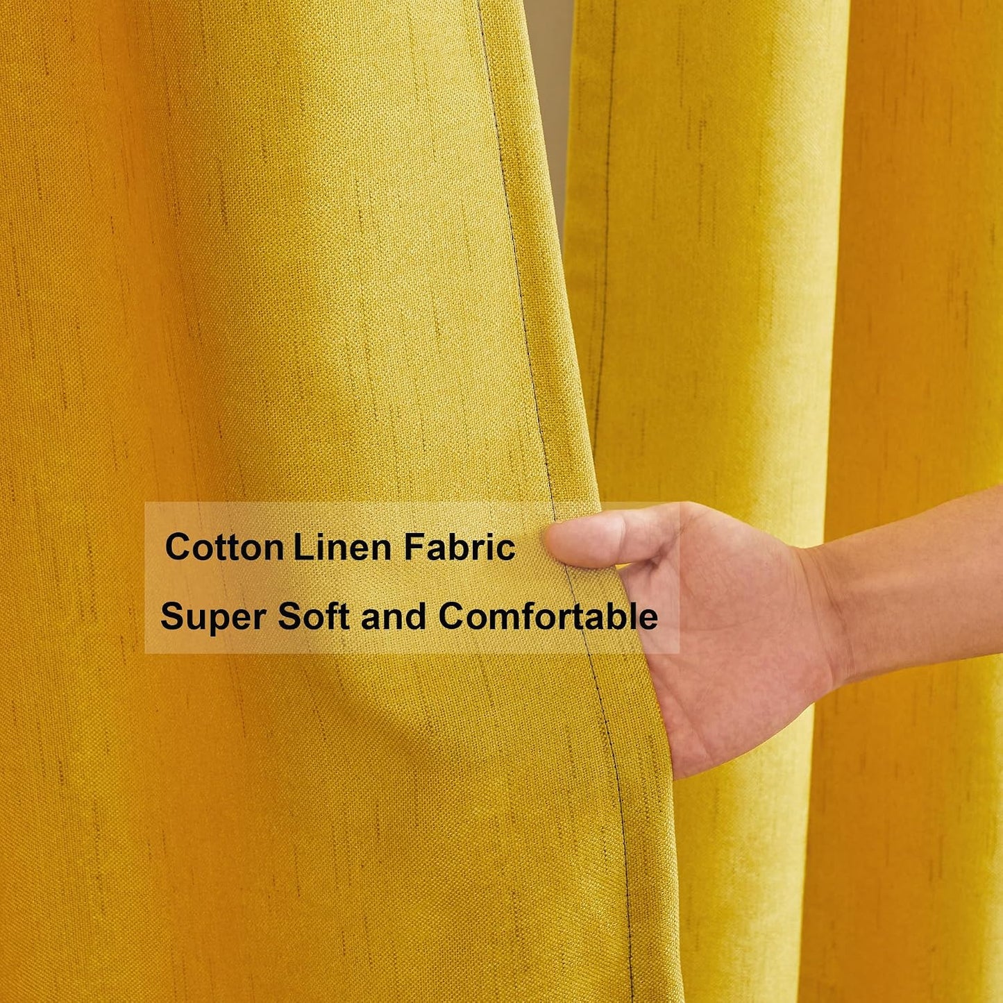 PRIMROSE Navy Blue Yellow Linen Curtains 84 inch Long for Living Room Set of 2 Panels Blackout Thermal Insulated Room Darkening Ombre Curtains Window Drapes for Bedroom Grommet