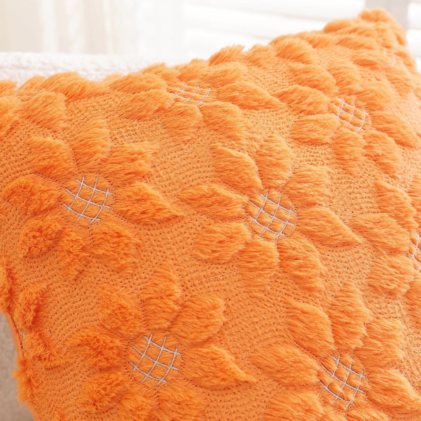 TAOSON Pack of 2, Spring Summer Farmhouse Mustard Yellow Flower Heart Sunflower Soft Plush Faux Fur Jacquard Throw Pillow Covers Soft Couch Pillowcases Cushion Covers for Living Room Bed Sofa 18 x 18