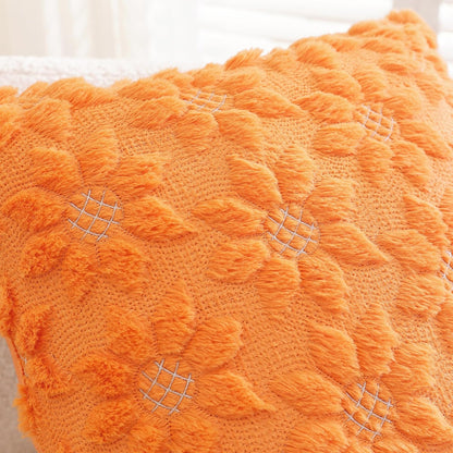 TAOSON Pack of 2, Spring Summer Farmhouse Mustard Yellow Flower Heart Sunflower Soft Plush Faux Fur Jacquard Throw Pillow Covers Soft Couch Pillowcases Cushion Covers for Living Room Bed Sofa 18 x 18