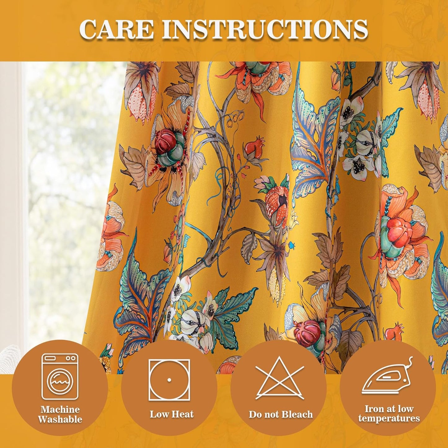 MYSKY HOME Yellow Floral 95% Blackout Curtains 84 Inches Long for Living Room Bedroom Thermal Insulated Light Blocking Noise Reducing Flower Printed Vintage Window Treatments Grommet, 2 Pcs, 52" Wide
