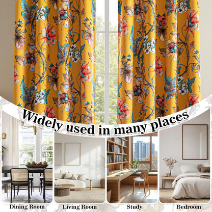 MYSKY HOME Yellow Floral 95% Blackout Curtains 84 Inches Long for Living Room Bedroom Thermal Insulated Light Blocking Noise Reducing Flower Printed Vintage Window Treatments Grommet, 2 Pcs, 52" Wide