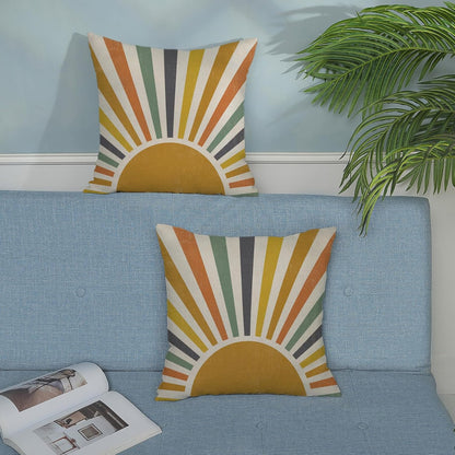 Summer Pillow Covers 24x24 Inch 2 Pcs Boho Mustard Yellow Sunshine Outdoor Decor Throw Pillows Stripes Rainbow Sun Farmhouse Holiday Decoration Pillowcase Linen Cushion Cover for Couch Sofa Bed