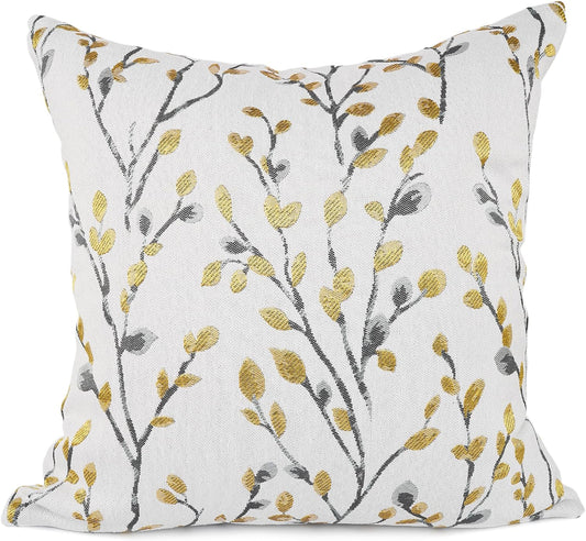 YOUR SMILE Classical Embroidery Jacquard Yellow/Gold Square Decorative Throw Pillow Case Cushion Cover 18x18 inch