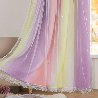 XiDi Pink Yellow Curtains for Bedroom Decor Blackout Curtains for Girls Kids Room Rainbow Unicorn Wall Decals 34X63 Inch Long 1 Panel