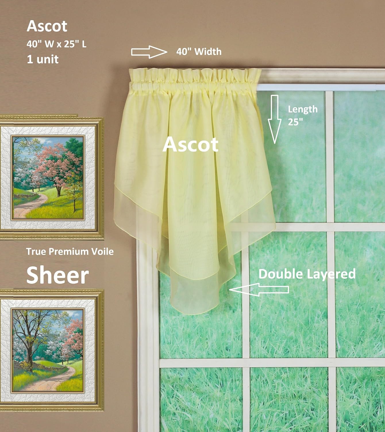 Today's Curtain Emelia Original Voile Ascot 25", Yellow, 40" W x 25" L