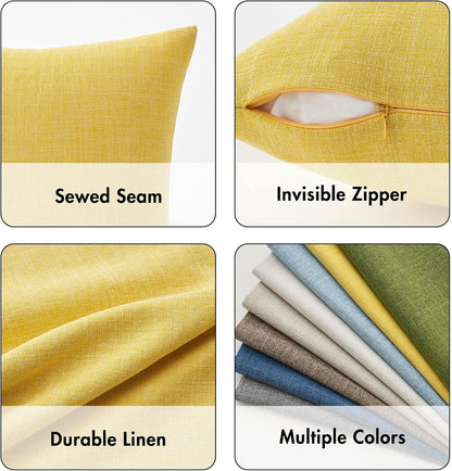 MIULEE Pack of 2 Decorative Linen Burlap Textured Pillow Covers Farmhouse Boho Accent Pillowcases Spring Home Decor for Couch Sofa Bedroom Living Room 18x18 Inch Yellow