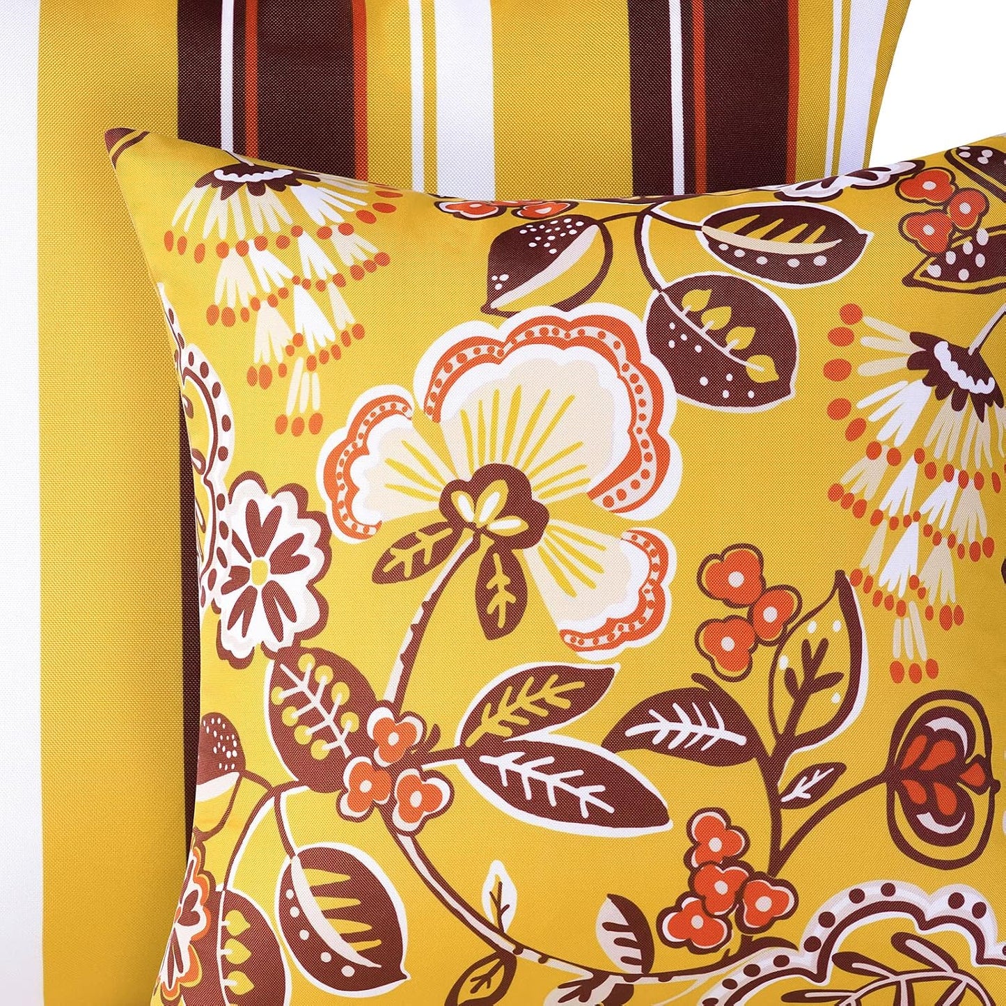 Phantoscope Pack of 2 Outdoor Indoor Throw Decorative Pillow Cover Decorative Waterproof Striped Floral Patio Pillows Cushion Case for Couch Tent Park, Yellow 20 x 20 Inches