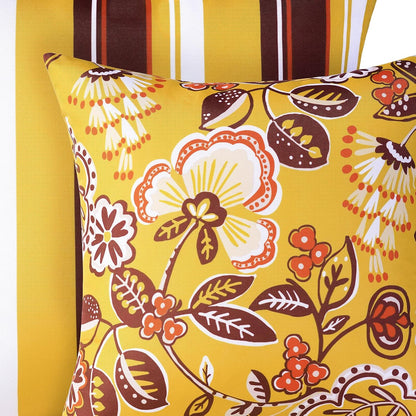 Phantoscope Pack of 2 Outdoor Indoor Throw Decorative Pillow Cover Decorative Waterproof Striped Floral Patio Pillows Cushion Case for Couch Tent Park, Yellow 20 x 20 Inches