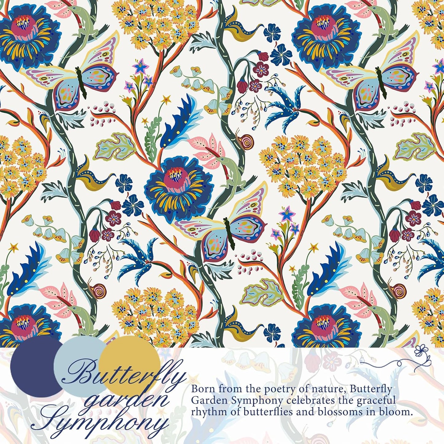Topfinel Blackout Curtains for Bedroom Butterfly Flower Boho Farmhouse 72 Inch Long Drapes for Dining Room Living Room Royal Blue and Yellow French Country Hooks Rings Window Drapes,2 Panels