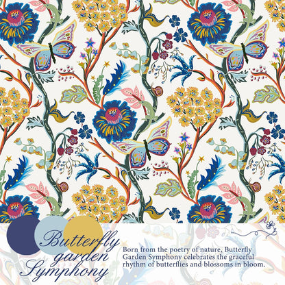 Topfinel Blackout Curtains for Bedroom Butterfly Flower Boho Farmhouse 72 Inch Long Drapes for Dining Room Living Room Royal Blue and Yellow French Country Hooks Rings Window Drapes,2 Panels