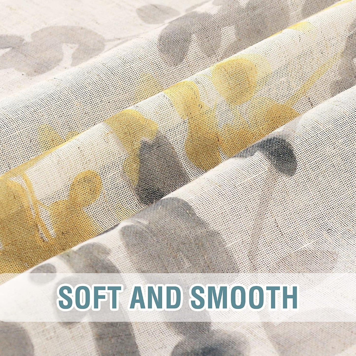 H.VERSAILTEX Sheer Linen Curtains 63 Inch Long Semi Sheer Curtains Draperies for Living Room/Bedroom Vintage Classical Floral Printing Window Treatment Grommet 2 Panels, Yellow and Taupe