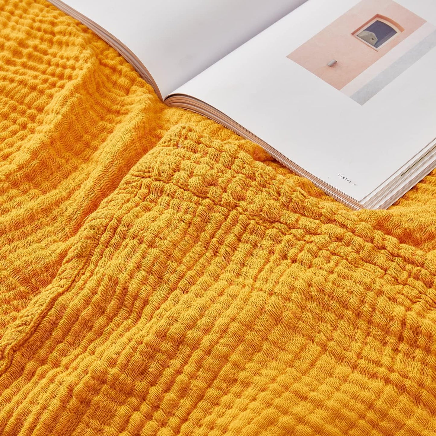 EMME Muslin Blankets for Adults Throw Blanket for Couch Breathable Gauze Soft Lightweight Airy Mustard Yellow Twin 60" x 80"