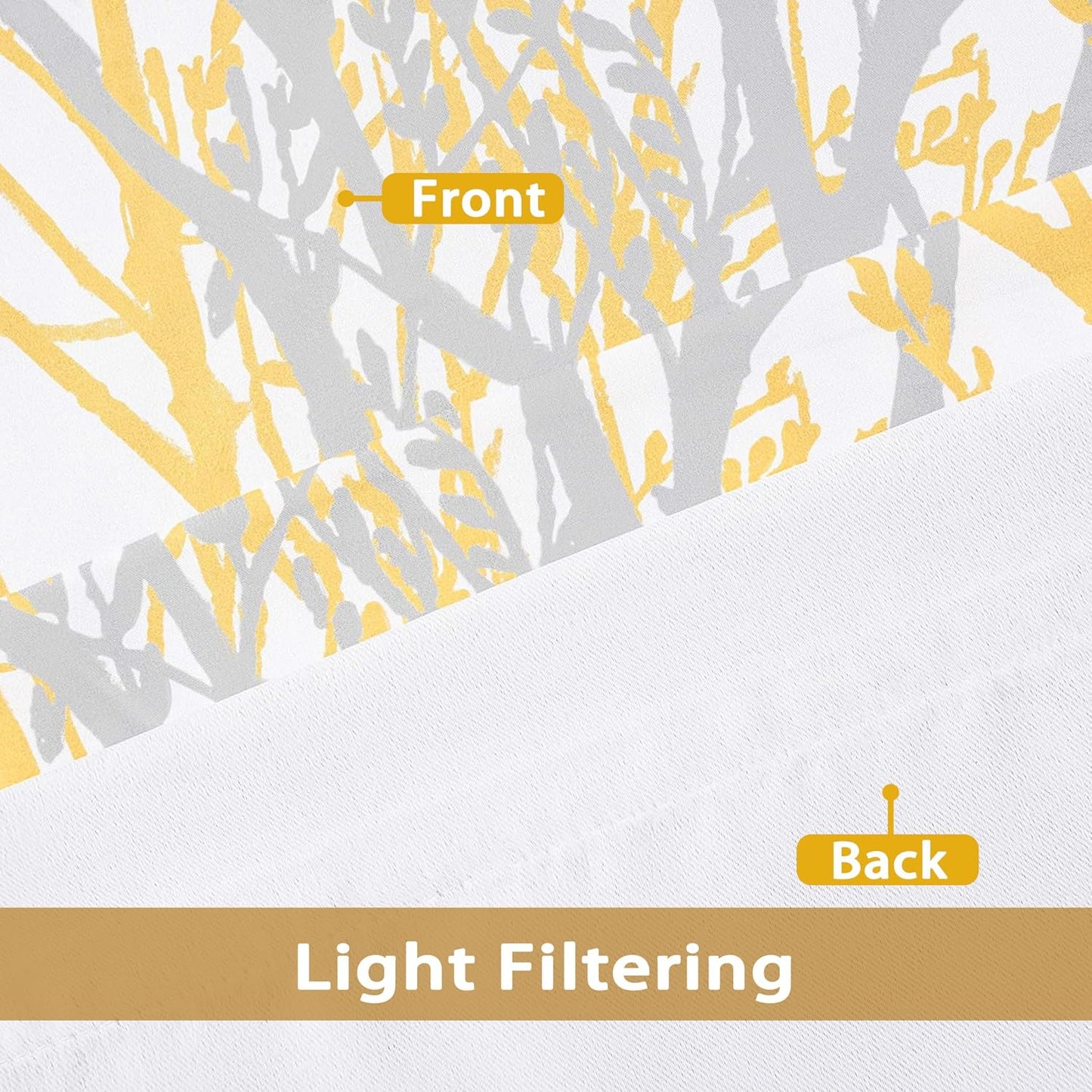 DriftAway Tree Branch Blackout Curtains Double Layer 84 Inches Long for Bedroom Printed Patterned Classic Thermal Insulated Summer Sound Lined Grommet Drapes for Living Room 2 Panels Yellow/White