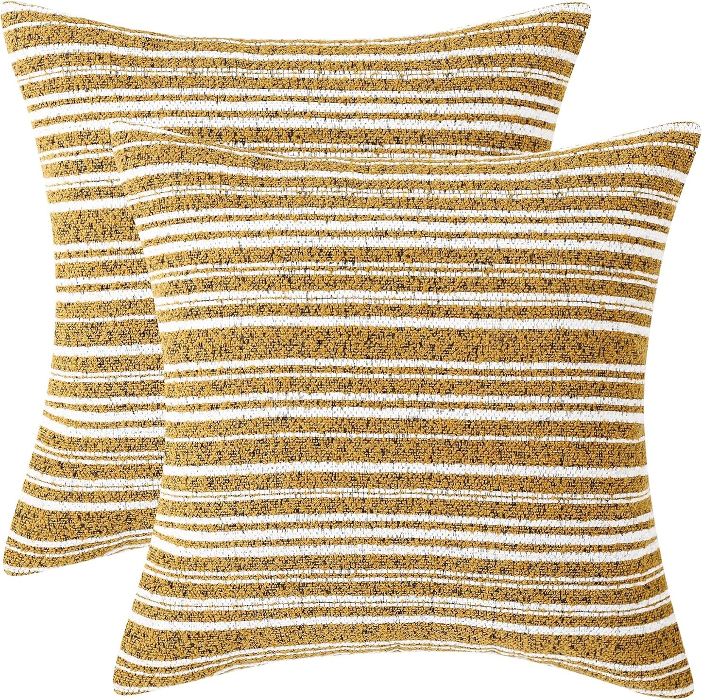 Yellow Striped Chenille Throw Pillow Covers 18x18 Inch Set of 2 Modern Farmhouse Decorative Cushion Covers for Sofa Couch Living Room Bedroom