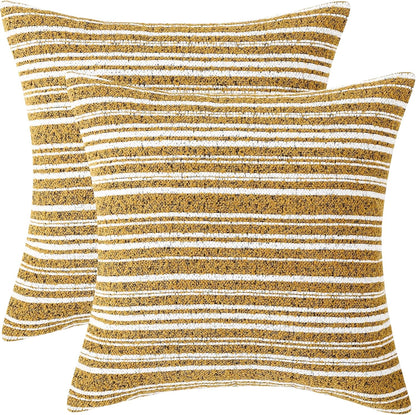 Yellow Striped Chenille Throw Pillow Covers 18x18 Inch Set of 2 Modern Farmhouse Decorative Cushion Covers for Sofa Couch Living Room Bedroom