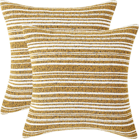 Yellow Striped Chenille Throw Pillow Covers 18x18 Inch Set of 2 Modern Farmhouse Decorative Cushion Covers for Sofa Couch Living Room Bedroom