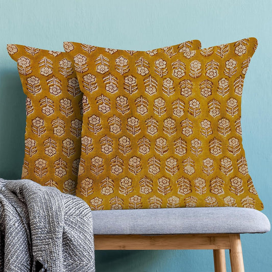 AEIOAE Mustard Yellow Pillow Covers 18x18 Inch Set of 2, Boho Spring Vintage Floral Throw Pillows Case, Flower Rustic Seasonal Summer Outdoor Decorative Farmhouse Decor Cushion Covers for Sofa Couch